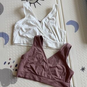 2 Medium Target Nursing Wireless V-Neck Nursing Bra - White and Mauve